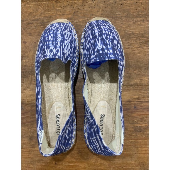 Soludos Women’s Flat Slip On Espadrille Blue White Ikat Print Jute Trim 9.5 NEW - Picture 4 of 8